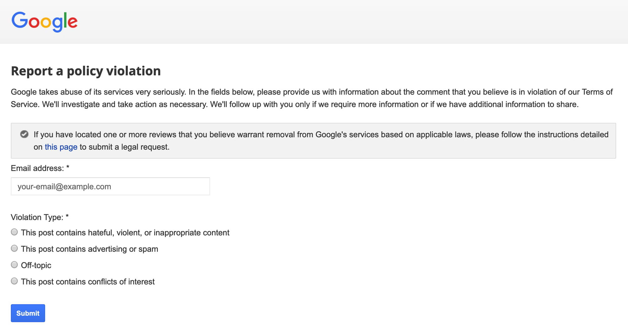 Report a Google review