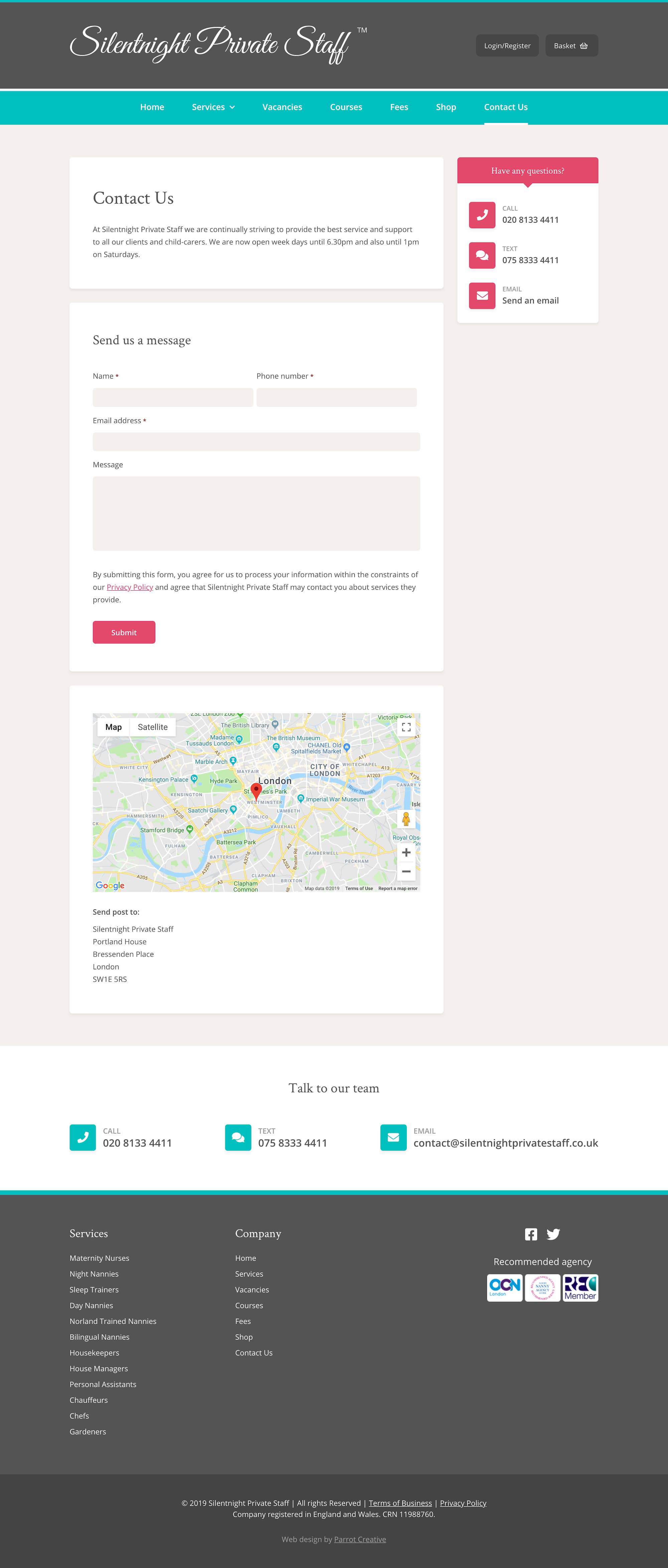 Private staff website contact page design