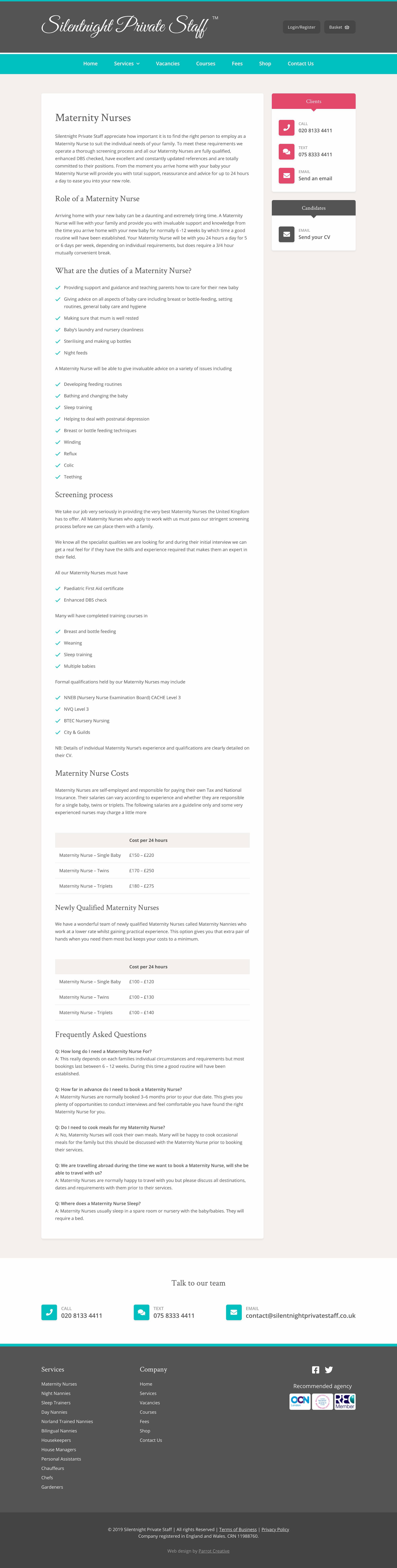 Private staff website service page design