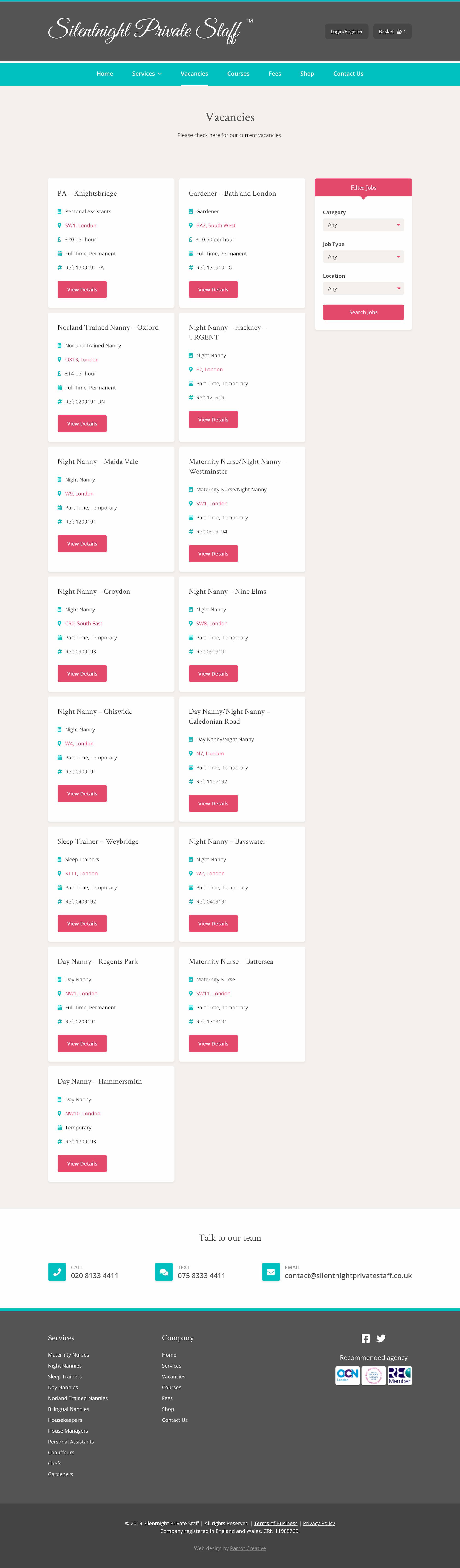 Private staff website vacancy archive page design