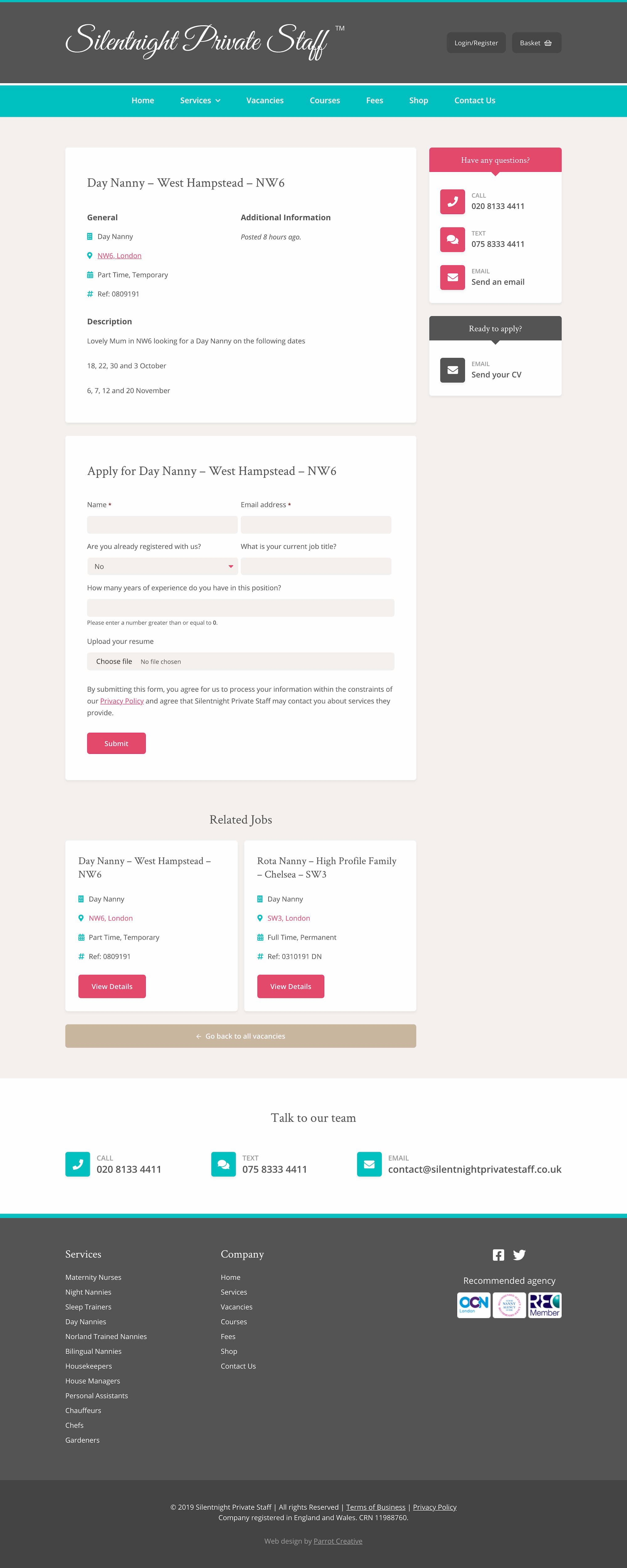 Private staff website vacancy page design