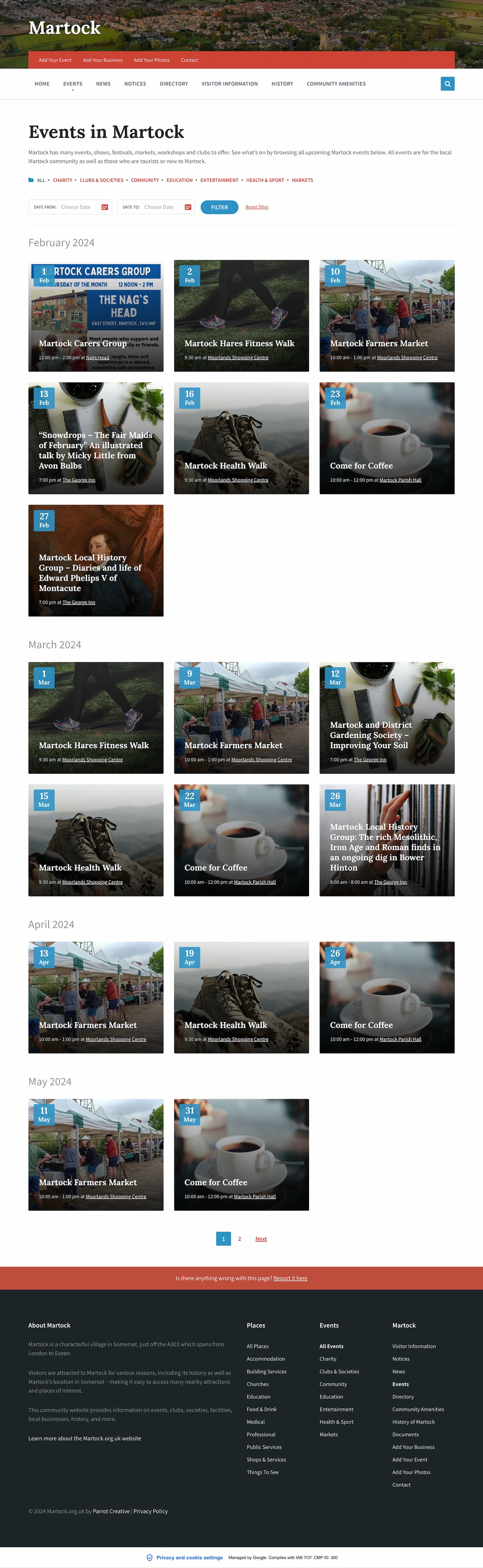 Community village website design events directory