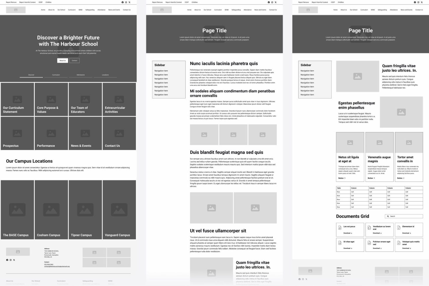 School website design wireframes