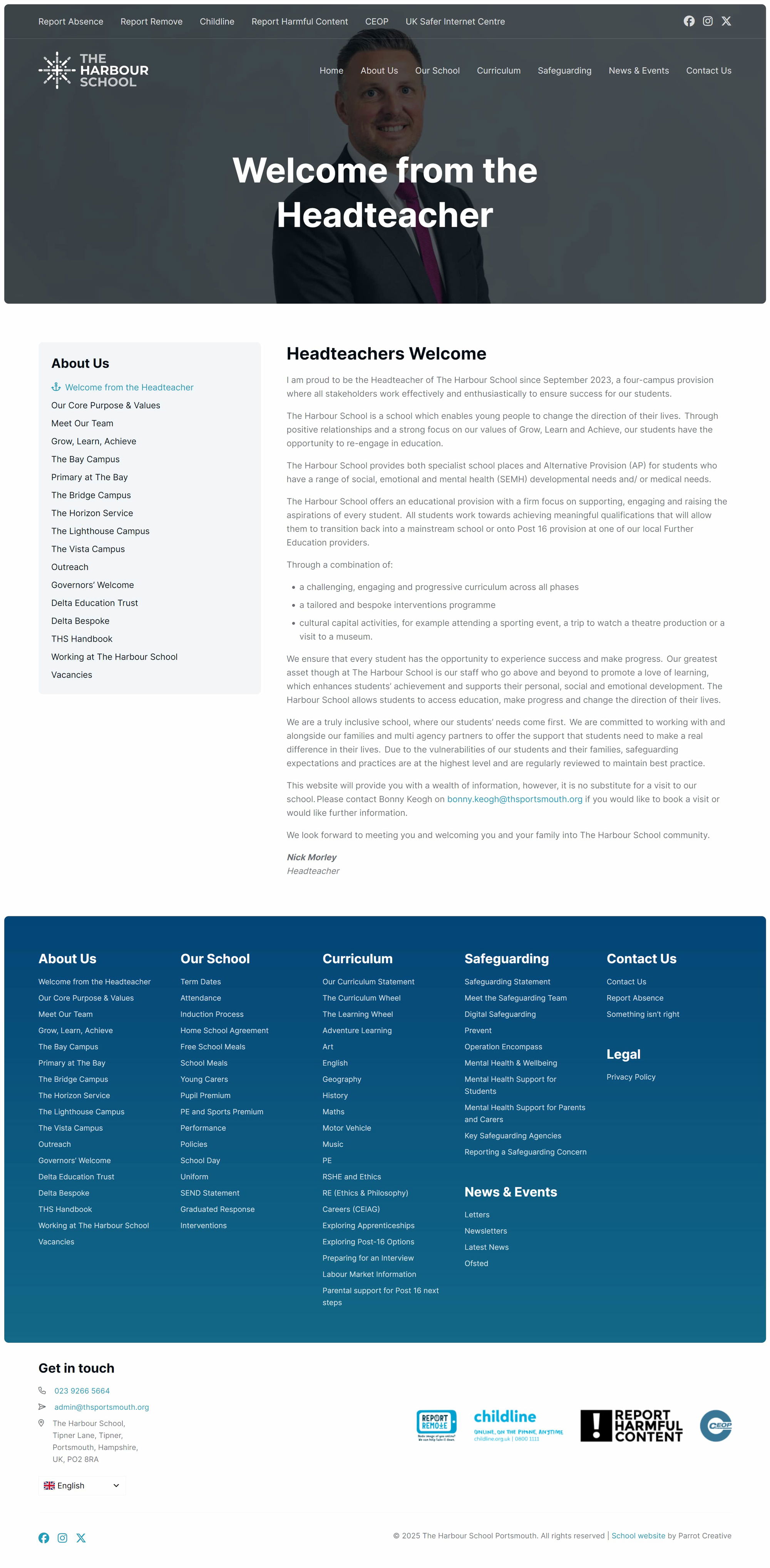 Headteacher's welcome page design