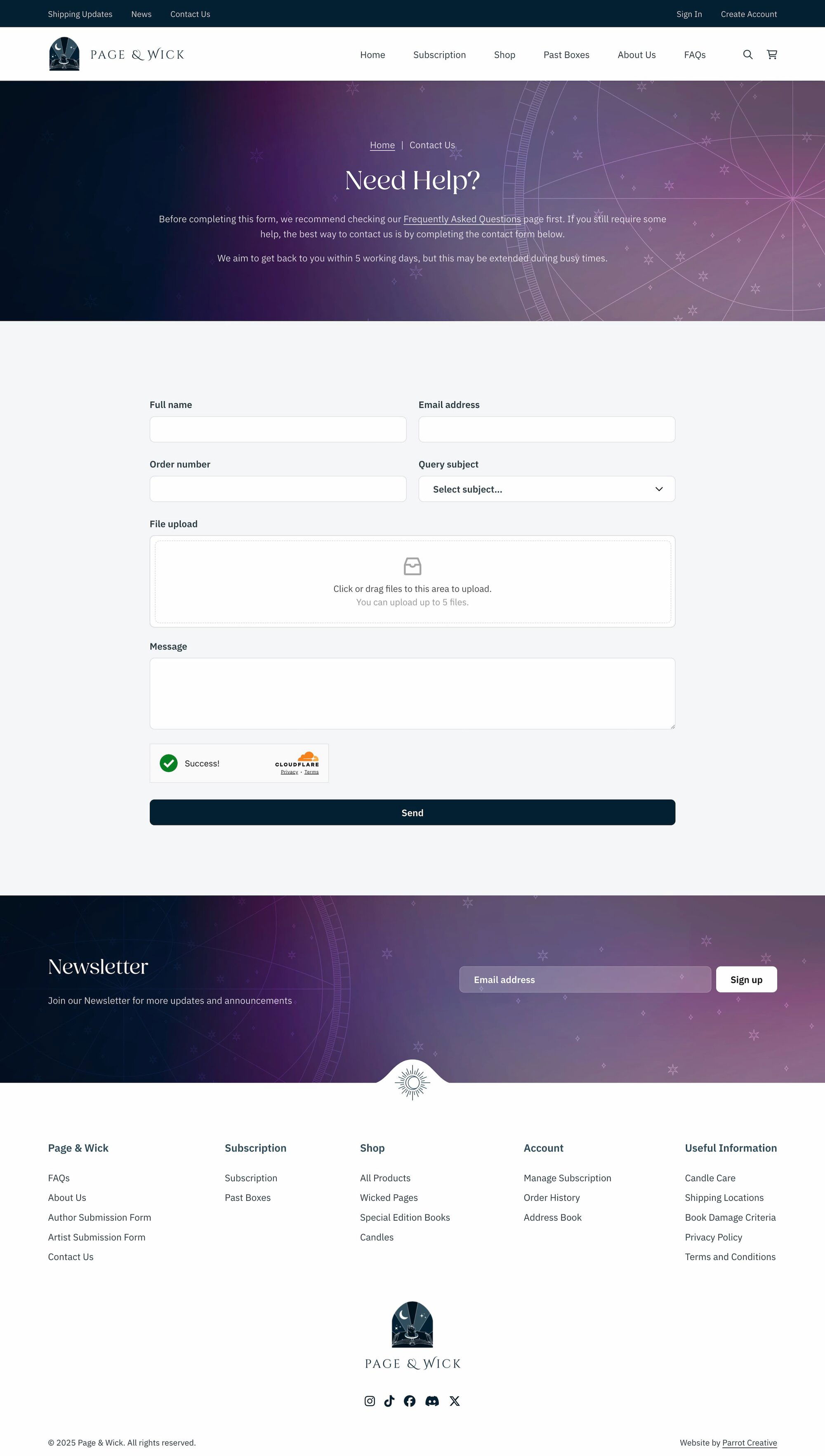 Ecommerce contact form page design