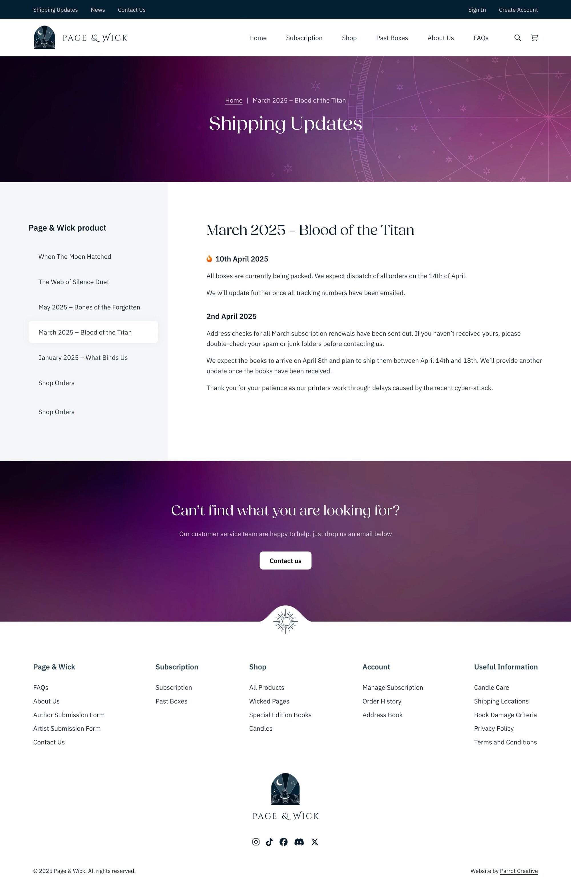 Shipping updates page design