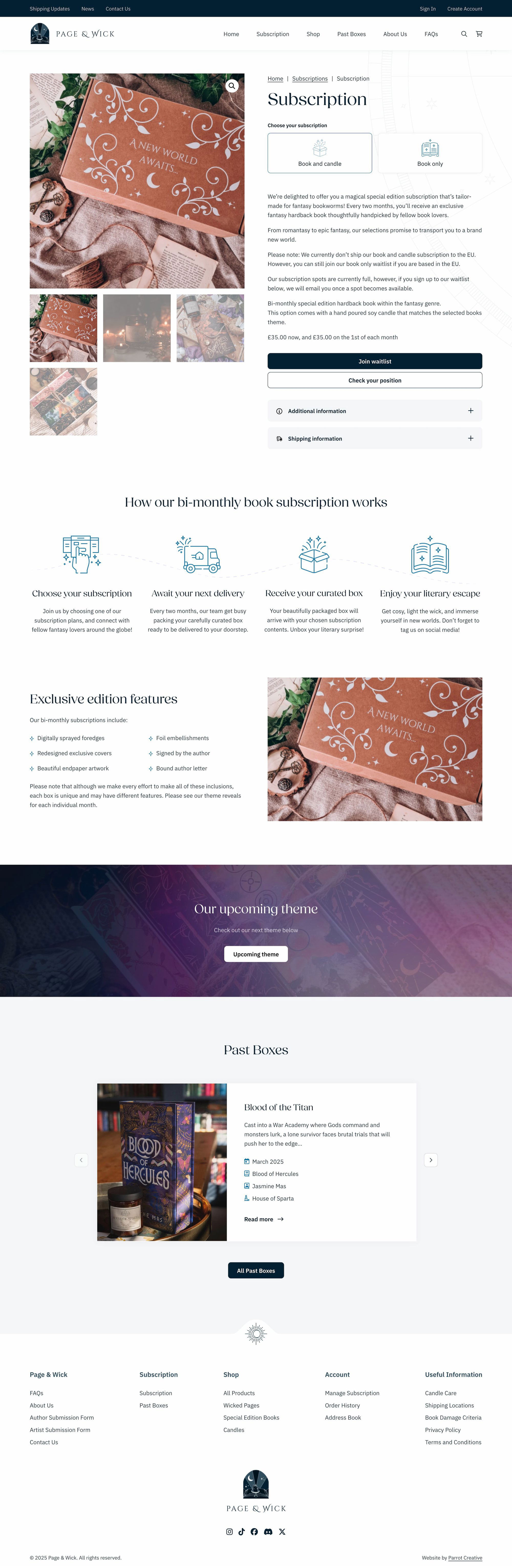 Book subscription product page design